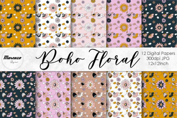 Download Boho Floral Patterns - Digital Papers - Floral pattern Collection