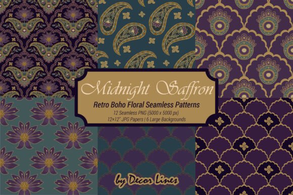 Download Midnight Saffron Retro Floral Patterns - Premium Resources