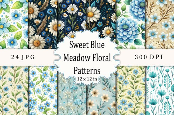 Download Sweet Blue Meadow Floral Patterns - Floral pattern Collection