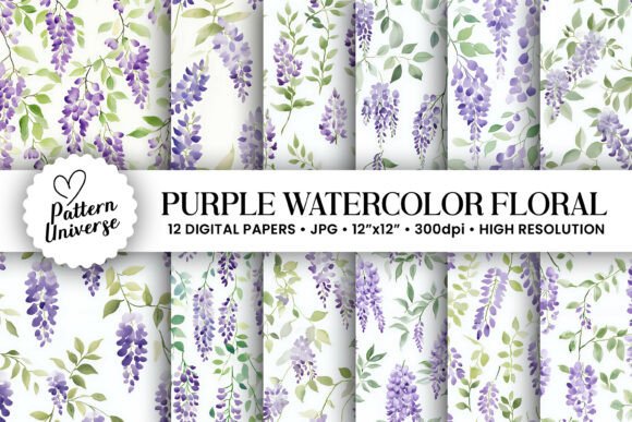 Download Purple Watercolor Floral Patterns - Floral pattern Collection