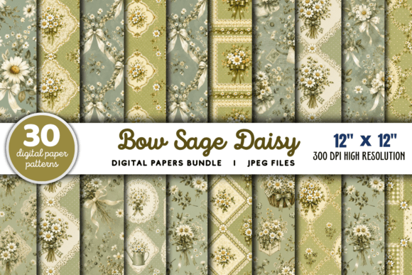 Download Bow Sage Daisy Floral Patterns Bundle - Floral pattern Collection